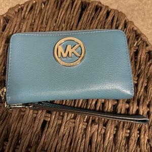 Blue Michael Kors Wallet With Silver Hardware
